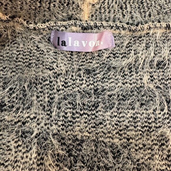 Lalavon S/M Beige Black Zebra Animal Print Long Open Fuzzy Cardigan Sweater - Picture 5 of 7